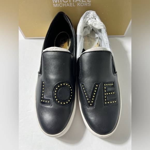 Michael Kors Trent LOVE leather slip on wedge loafer sneaker black size 9.5 - Picture 11 of 12